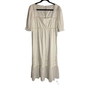 white linen summer dresses ROVE Linen-Cotton Midi Dress Back Ties